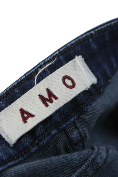 Amo Unisex Adults Skinny Jeans Blue Cotton Mid Rise Button 26in Size 24