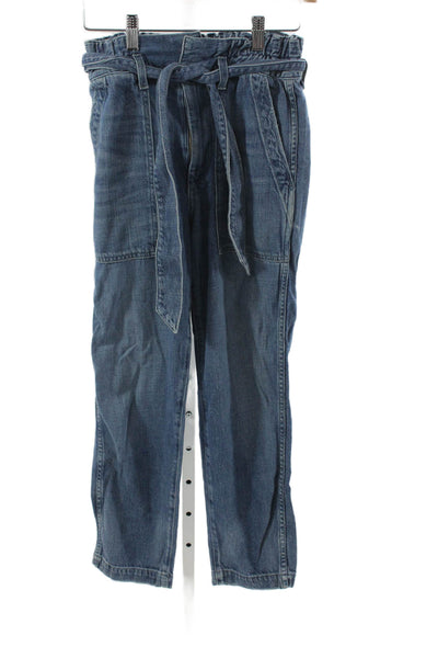 Amo Women Paperbag Jeans Blue Cotton Blend Tie Waist Mid Rise Size 24