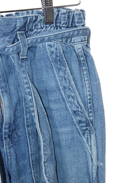 Amo Women Paperbag Jeans Blue Cotton Blend Tie Waist Mid Rise Size 24