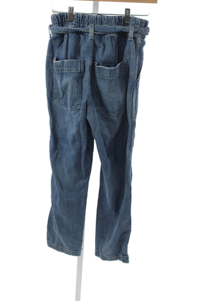 Amo Women Paperbag Jeans Blue Cotton Blend Tie Waist Mid Rise Size 24