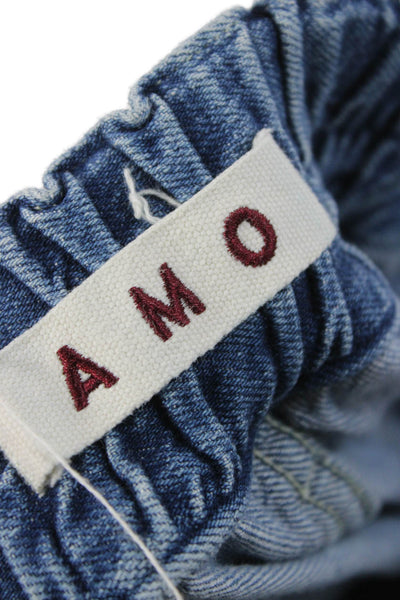 Amo Women Paperbag Jeans Blue Cotton Blend Tie Waist Mid Rise Size 24