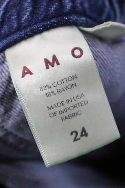 Amo Women Paperbag Jeans Blue Cotton Blend Tie Waist Mid Rise Size 24