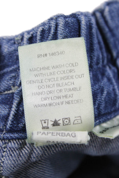 Amo Women Paperbag Jeans Blue Cotton Blend Tie Waist Mid Rise Size 24