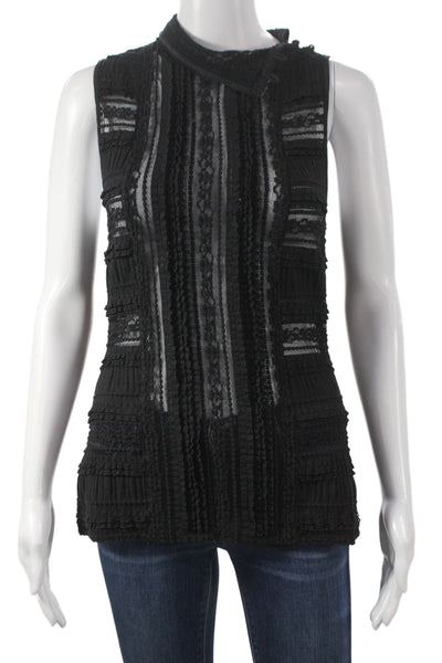 Cinq à Sept Women Black Mock Neck Sleeveless Tank Cotton Nylon Spandex Size M