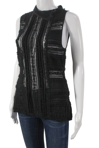 Cinq à Sept Women Black Mock Neck Sleeveless Tank Cotton Nylon Spandex Size M