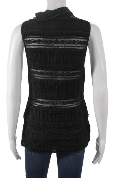Cinq à Sept Women Black Mock Neck Sleeveless Tank Cotton Nylon Spandex Size M