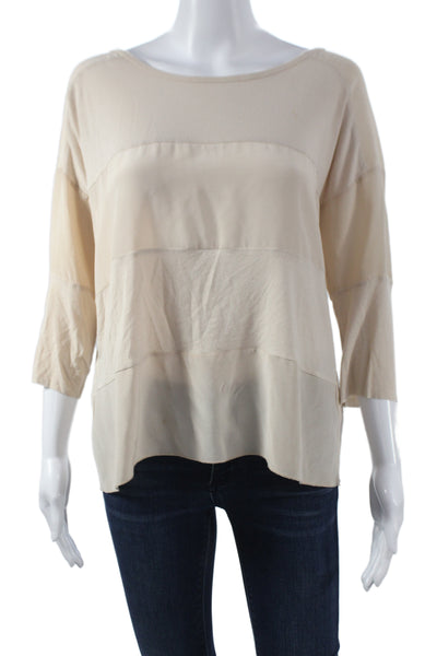 Bailey 44 Womens Beige Basic Blouse 3/4 Sleeve Round Neck Size S