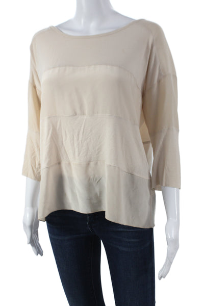 Bailey 44 Womens Beige Basic Blouse 3/4 Sleeve Round Neck Size S