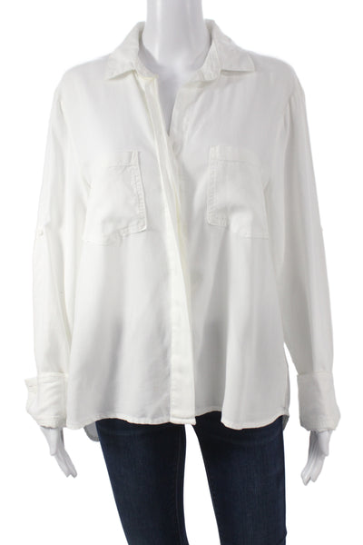 Bella Dahl Womens White Collared Button Up Long Sleeve Blouse Size M