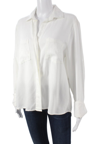 Bella Dahl Womens White Collared Button Up Long Sleeve Blouse Size M