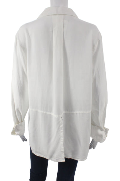 Bella Dahl Womens White Collared Button Up Long Sleeve Blouse Size M