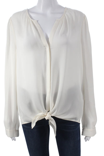 Joie Women Silk V-Neck Tie Long Sleeve Blouse White Size M