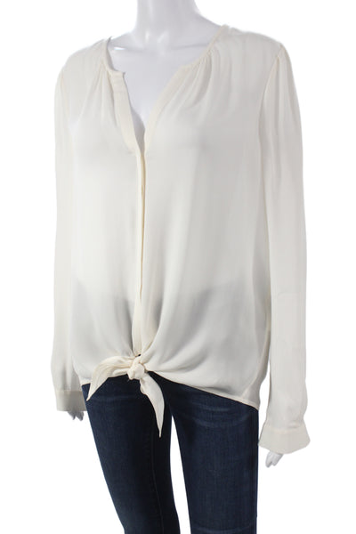 Joie Women Silk V-Neck Tie Long Sleeve Blouse White Size M