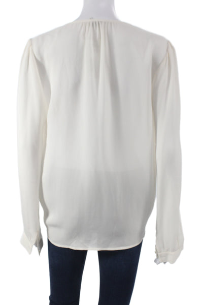 Joie Women Silk V-Neck Tie Long Sleeve Blouse White Size M