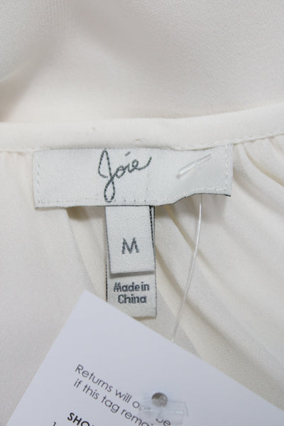 Joie Women Silk V-Neck Tie Long Sleeve Blouse White Size M
