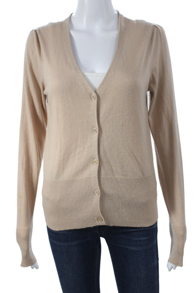 Joie Women Cardigan V-Neck Button Beige Long Sleeve Size M