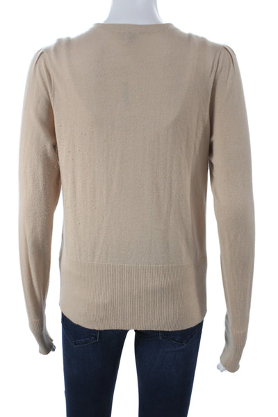 Joie Women Cardigan V-Neck Button Beige Long Sleeve Size M