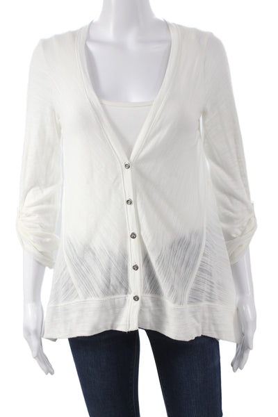 Splendid Womens Cardigan White V-Neck 3/4 Sleeve Button Size M