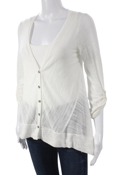 Splendid Womens Cardigan White V-Neck 3/4 Sleeve Button Size M