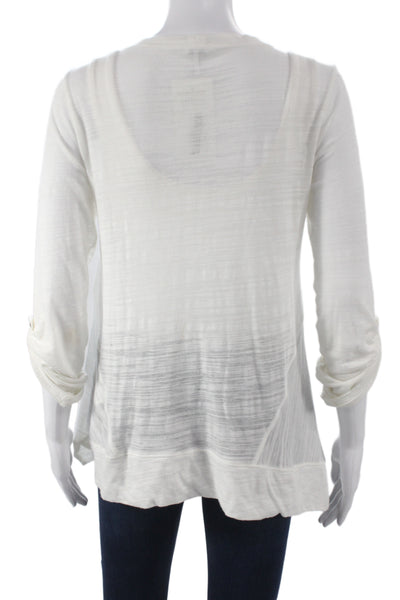 Splendid Womens Cardigan White V-Neck 3/4 Sleeve Button Size M