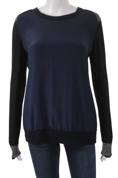 Bailey 44 Unisex Dark Blue Silk Crewneck Long Sleeve Pullover Sweater Size M