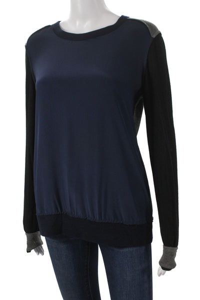 Bailey 44 Unisex Dark Blue Silk Crewneck Long Sleeve Pullover Sweater Size M