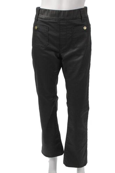 Flog Women Cropped Black Pants Button 98% Cotton Stretch Size 28
