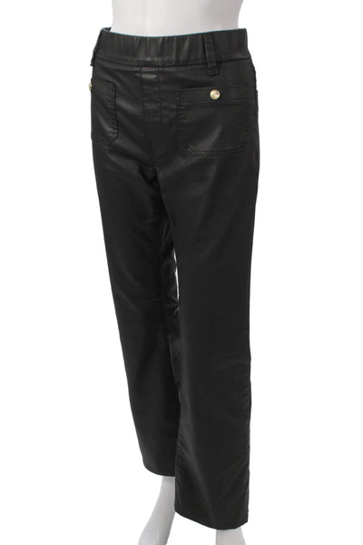 Flog Women Cropped Black Pants Button 98% Cotton Stretch Size 28