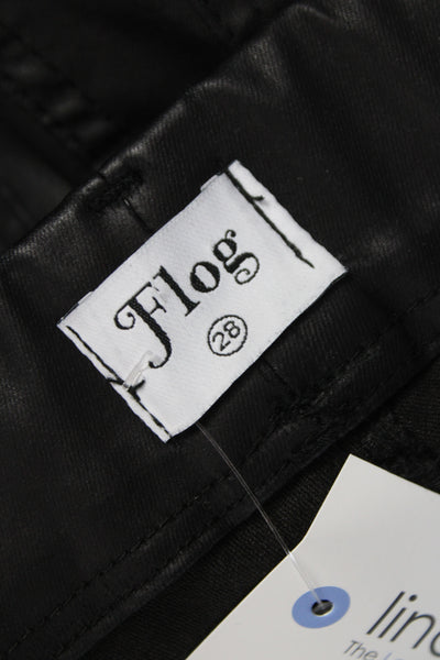 Flog Women Cropped Black Pants Button 98% Cotton Stretch Size 28