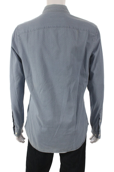 R.M. Williams Men's Light Blue Polka Dot Button-Down Shirt Cotton Size M