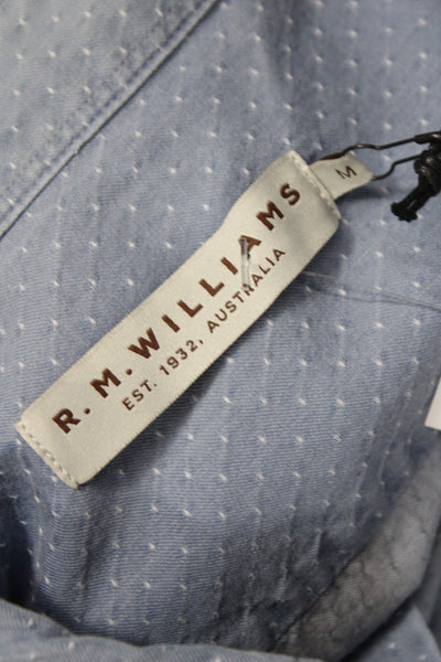 R.M. Williams Men's Light Blue Polka Dot Button-Down Shirt Cotton Size M