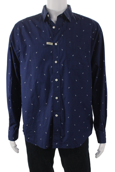 R.M. Williams Mens Button-Down Paisley Dress Shirt Dark Blue Size M