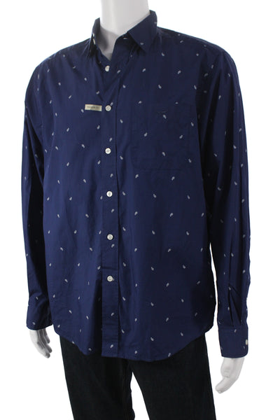 R.M. Williams Mens Button-Down Paisley Dress Shirt Dark Blue Size M