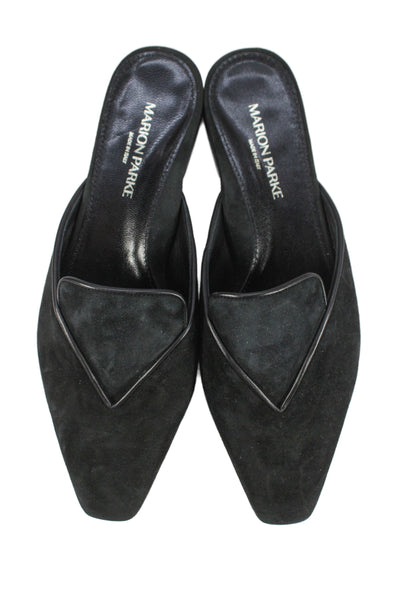 Marion Parke Womens Suede Flat Mules Shoes Black Size 8.5
