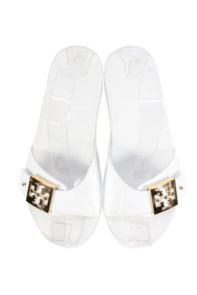 Tory Burch Womens Embellished Slip On Rubber Flat Sandals Shoes White Size 8M
