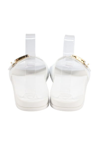 Tory Burch Womens Embellished Slip On Rubber Flat Sandals Shoes White Size 8M