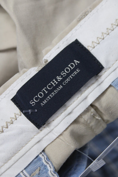 Scotch & Soda Men Chino Shorts Beige Button Cotton Elastane Size 31