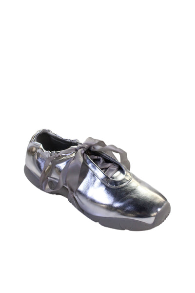 JW Pei Womens Flavia Lace-Up Ballerina Sneakers Silver Size 11