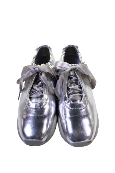 JW Pei Womens Flavia Lace-Up Ballerina Sneakers Silver Size 11