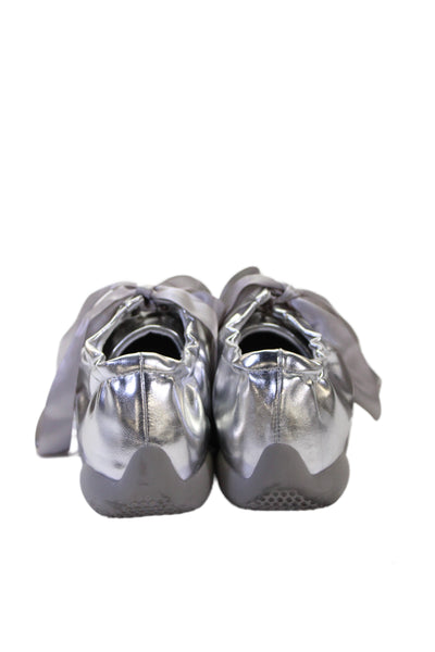 JW Pei Womens Flavia Lace-Up Ballerina Sneakers Silver Size 11