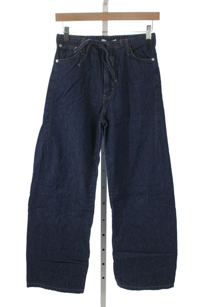 Zara Unisex Wide-Leg Dark Blue Jeans Drawstring Cotton Size 2