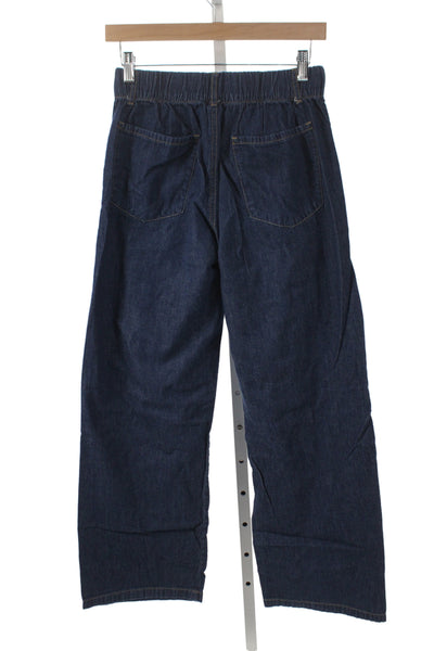 Zara Unisex Wide-Leg Dark Blue Jeans Drawstring Cotton Size 2