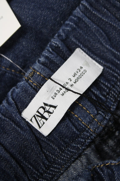 Zara Unisex Wide-Leg Dark Blue Jeans Drawstring Cotton Size 2
