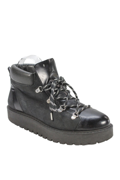 Ganni Womens Lace Up Leather Suede Platform Ankle Boots Black Size 38