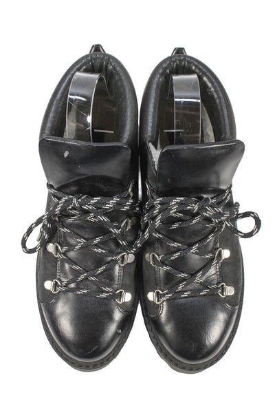 Ganni Womens Lace Up Leather Suede Platform Ankle Boots Black Size 38