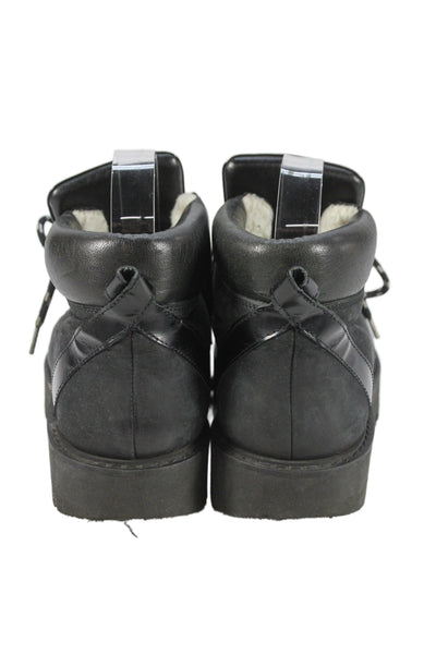 Ganni Womens Lace Up Leather Suede Platform Ankle Boots Black Size 38
