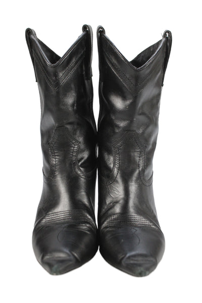 Zara Womens Slip On Medium Heel Pointed Toe Leather Boots Black Size 38