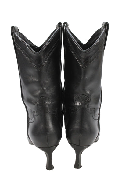 Zara Womens Slip On Medium Heel Pointed Toe Leather Boots Black Size 38
