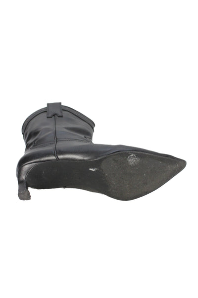 Zara Womens Slip On Medium Heel Pointed Toe Leather Boots Black Size 38