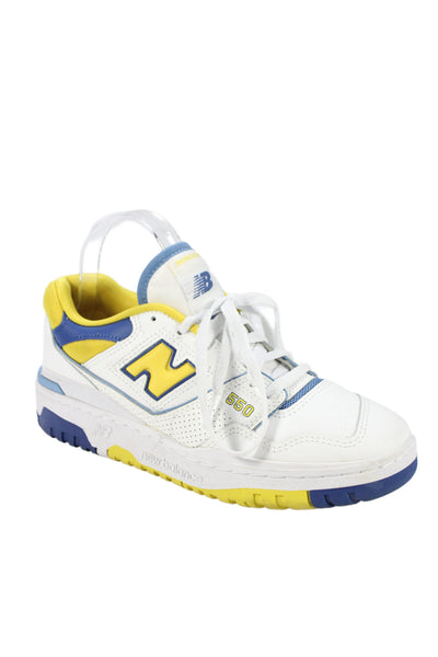 New Balance Womens Lace Up Logo 550 Leather Trainers Sneakers White Yellow 6.5